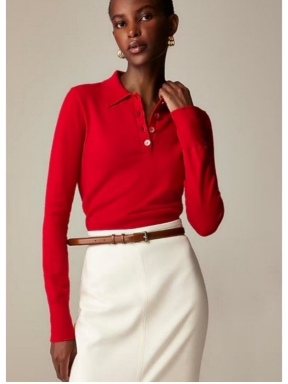 J. Crew Featherweight Cashmere Blend Long Sleeve Polo Red Sz L